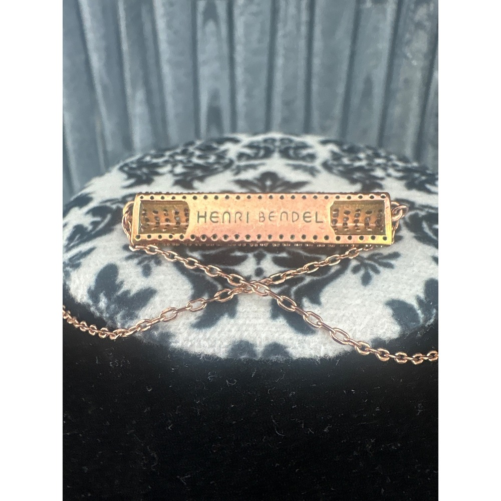 Henri Bendel New York Rose Gold Pave Crystal Bar Necklace Adjustable Chain - Picture 7 of 7